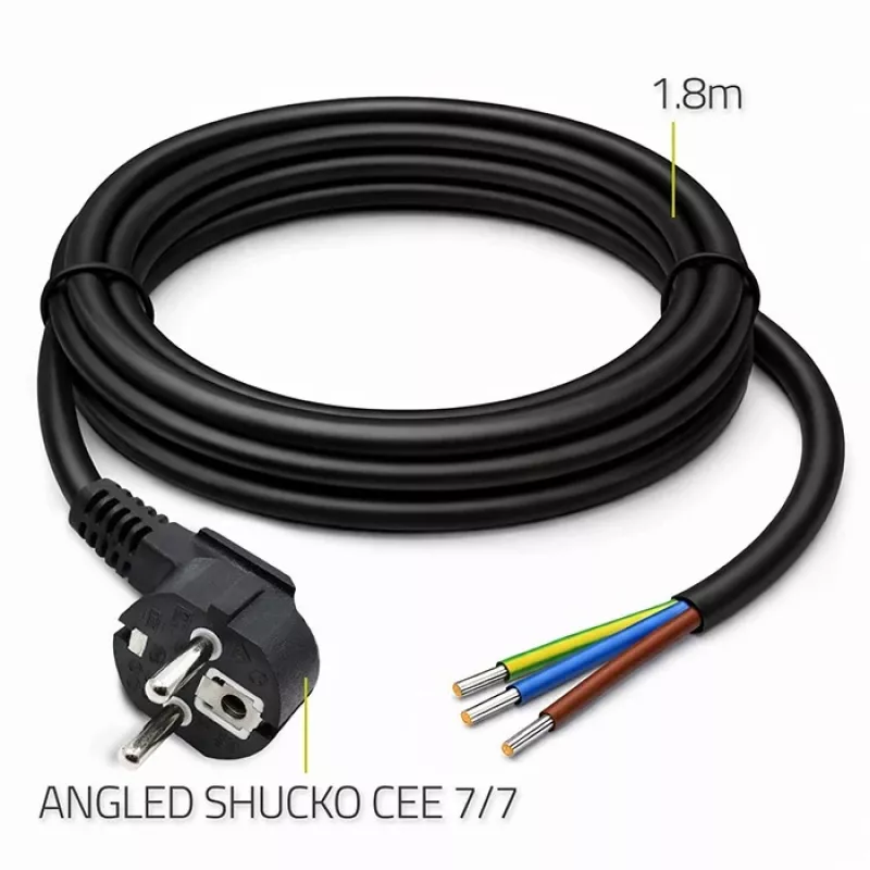 QOLTEC Power Cable SCHUKO CEE Angled Plug Cu Stripped 1.5m Black
