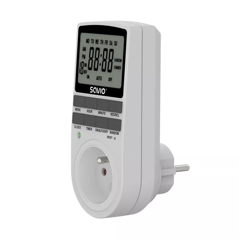 SAVIO AE-03 Digital Timer with LCD Display, 10 Programs, 16A, Schuko Plug, White
