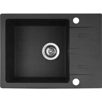 Pyramis Lefkada Kitchen Sink Set 1 Bowl 1 Drainer Black + Lungo Volcano Black Edition Faucet 590x440 mm