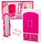 LEAN TOYS Doll Furniture Set Wardrobe Mirror Hangers Pink