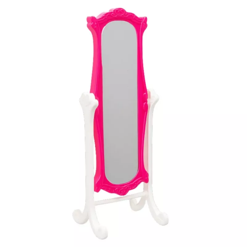 LEAN TOYS Doll Furniture Set Wardrobe Mirror Hangers Pink