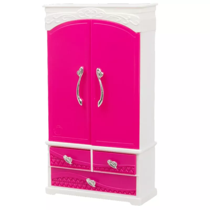 LEAN TOYS Doll Furniture Set Wardrobe Mirror Hangers Pink