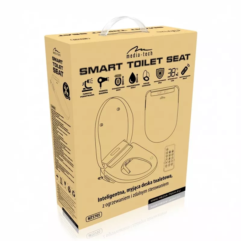 MEDIA-TECH Smart Toilet Seat MT5705 Electronic Bidet with Heated Seat, Warm Water Wash, Dryer, Deodorizer, Night Light, Remote Control