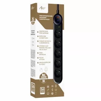 ART F2100 Power Strip 5 Outlets 16A 1.5m Black