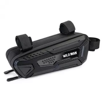 WILDMAN Bicycle Frame Bag M, Black, PU Leather, EVA, 1.2L, Phone Compartment, Touchscreen Compatible
