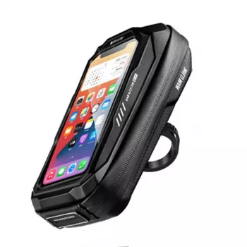 WILDMAN X3 Bicycle Handlebar Bag with Phone Holder, Black, Hard Shell, Water-Resistant, Up to 6.7 inch