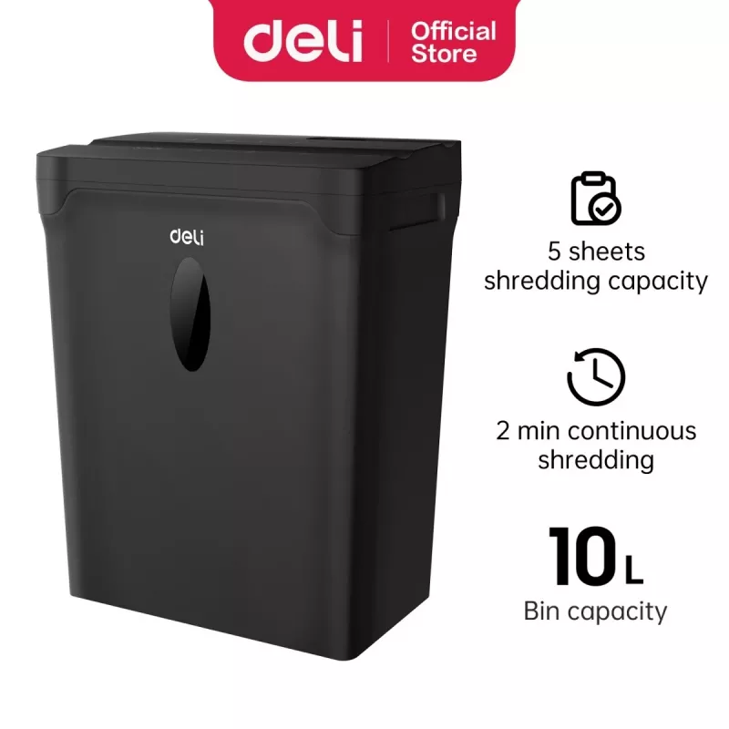 DELI ET014 Cross-Cut Paper Shredder, 10 Sheets, P-4 Security, 21L Bin, Black