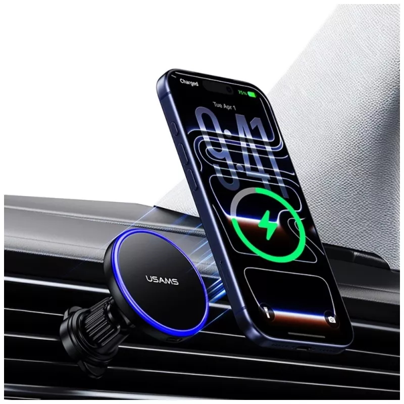 USAMS Magnetic Air Vent Car Mount Holder for Smartphones, 360° Rotation, Black