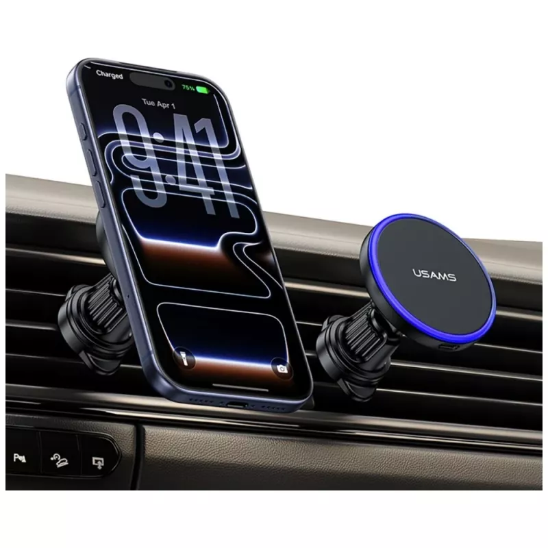USAMS Magnetic Air Vent Car Mount Holder for Smartphones, 360° Rotation, Black