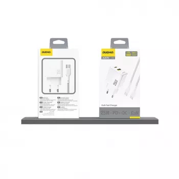 Dudao A26TEU GaN 25W USB-C USB-A Wall Charger White