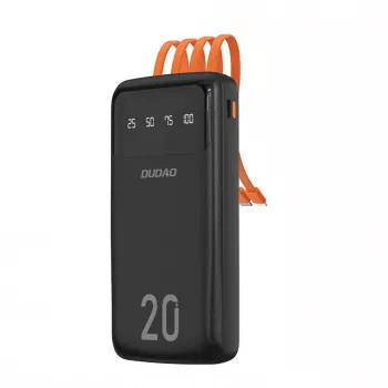 Dudao K6Pro+ Power Bank 20000mAh with 4 Built-in Cables USB-C Micro USB Lightning USB-A Input Black
