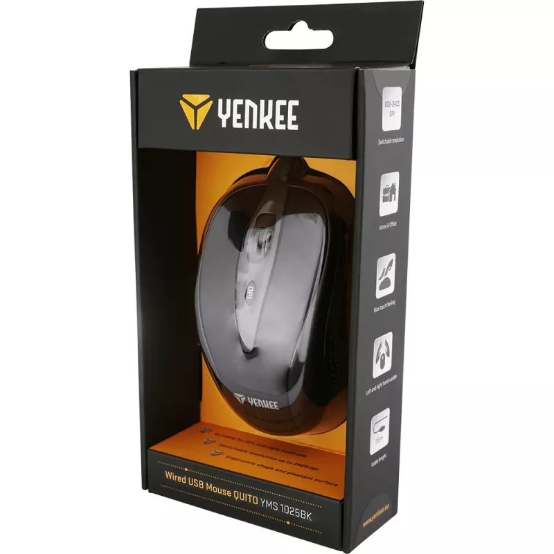 YENKEE YMS 1025 BK QUITO USB Wired Mouse, Optical, 1000 DPI, 4 Buttons, Black