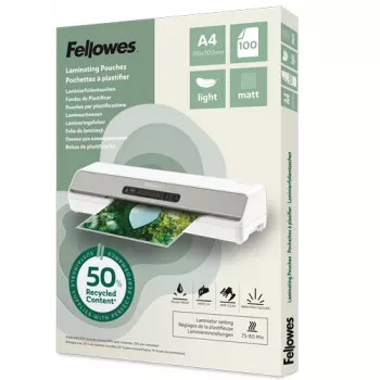 Fellowes 100-Pack A4 Matte Laminating Pouches, 80 Micron, Recycled