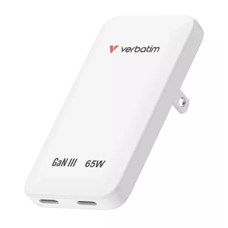 Verbatim Slim GaN Charger 2 Port 65W (EU/UK/US) White