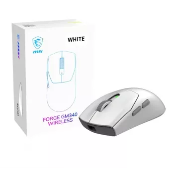 MSI Forge GM340 Wireless Gaming Mouse, 16000 DPI Optical Sensor, 400 IPS, 40G, 6 Programmable Buttons, RGB, 70h Battery, USB-C, White