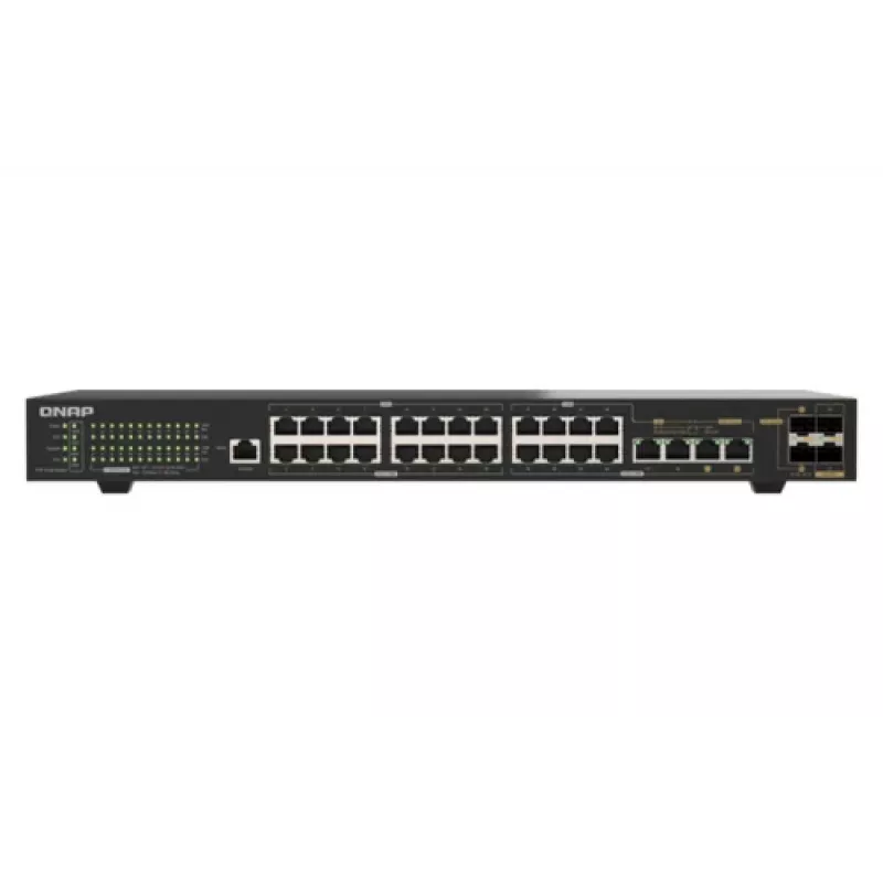 QNAP QSW-M2130P-2C2S26T 26-Port 2.5GbE PoE++ Managed Layer 2 Rackmount Switch with 2x 10GbE SFP+ and 2x 10GbE Combo Ports, 370W PoE Budget