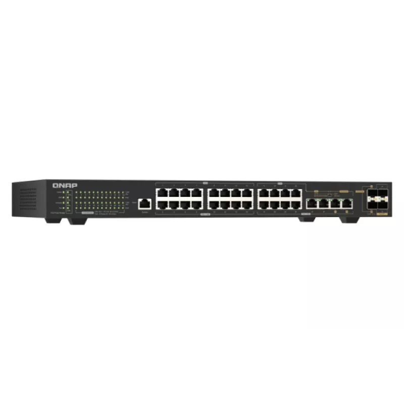 QNAP QSW-M2130P-2C2S26T 26-Port 2.5GbE PoE++ Managed Layer 2 Rackmount Switch with 2x 10GbE SFP+ and 2x 10GbE Combo Ports, 370W PoE Budget