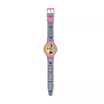 PULIO Analog Watch in Tin Case - Disney Minnie Mouse, Pink PU Leather Strap, Quartz Movement, 30mm Metal Alloy Case, Splash Resistant, Girls 6+