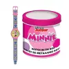 PULIO Analog Watch in Tin Case - Disney Minnie Mouse, Pink PU Leather Strap, Quartz Movement, 30mm Metal Alloy Case, Splash Resistant, Girls 6+