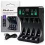 Qoltec NiMH/NiCd Battery Charger for AA, AAA, C, D, 9V with LCD Display and USB-C Cable - Black