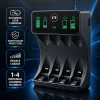 Qoltec NiMH/NiCd Battery Charger for AA, AAA, C, D, 9V with LCD Display and USB-C Cable - Black