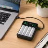 Qoltec NiMH/NiCd Battery Charger for AA, AAA, C, D, 9V with LCD Display and USB-C Cable - Black