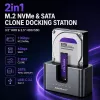 Qoltec 2in1 HDD SSD Docking Station SATA M.2 NVMe with Cloning, USB-C 3.2 Gen 2, 10Gbps, Up to 28TB, Aluminum
