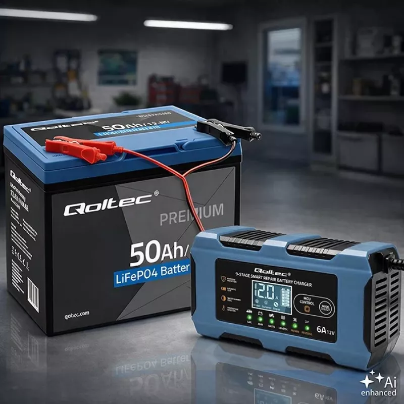 Qoltec 52669 Intelligent Battery Charger 12V 6A with Repair Function for AGM GEL LiFePO4