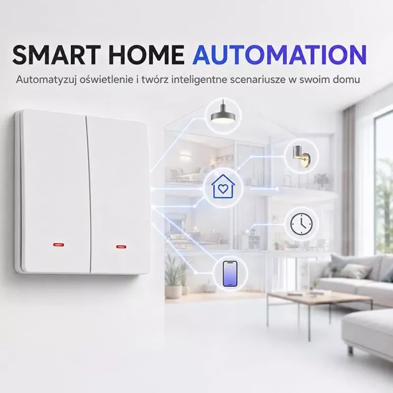 QOLTEC Smart Light Switch WiFi 2-Gang Timer Tuya White