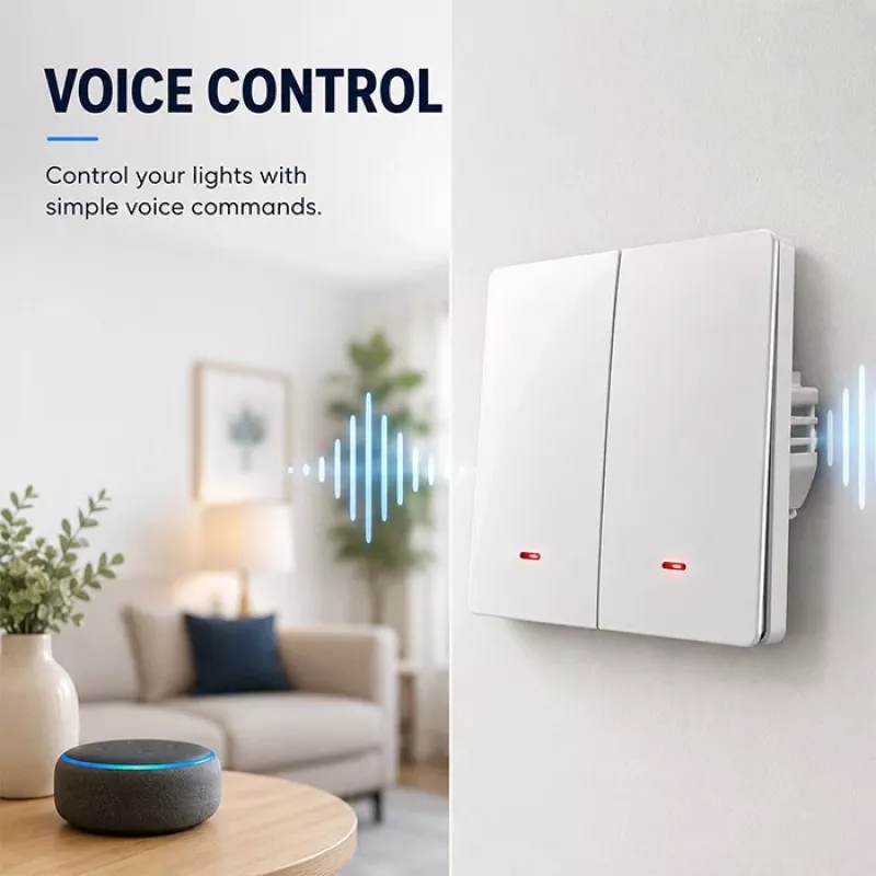 QOLTEC Smart Light Switch WiFi 2-Gang Timer Tuya White