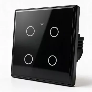 Qoltec Smart Touch Light Switch 4-Gang Wi-Fi Timer Tuya | Tempered Glass | White