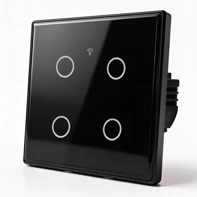 Qoltec Smart Touch Light Switch 4-Gang Wi-Fi Timer Tuya | Tempered Glass | White