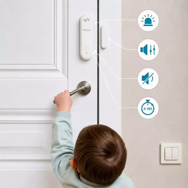GREENBLUE GB478 Wireless WiFi Door/Window Sensor – Smart Magnetic Contact, Tuya & Gosund App, Alexa/Google, Battery Powered, White