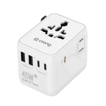 Crong One World Travel Adapter GaN 45W UK/EU/US/AU White