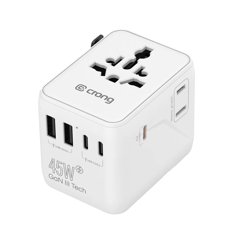 Crong One World Travel Adapter GaN 45W UK/EU/US/AU White