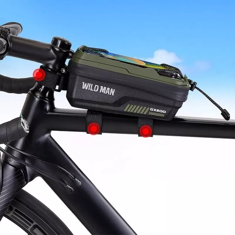 WILDMAN GX200 Bicycle Frame Bag with Phone Holder, Green