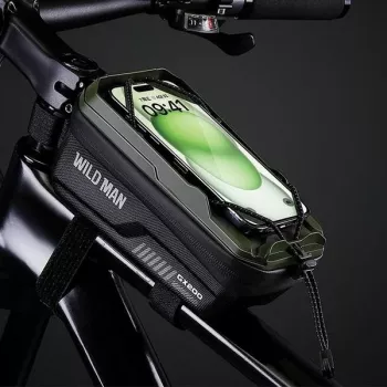 WILDMAN GX200 Desert Bicycle Frame Bag with Phone Holder - Black, 1.2L, Touchscreen Compatible