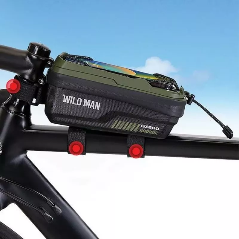 WILDMAN GX200 Desert Bicycle Frame Bag with Phone Holder - Black, 1.2L, Touchscreen Compatible