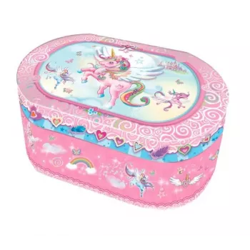 PULIO Pecoware Oval Music Box - Unicorn, Wind-Up Twinkle Twinkle Little Star, Spinning Figurine, Mirror, Flocked Lining, Multicolour