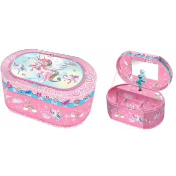 PULIO Pecoware Oval Music Box - Unicorn, Wind-Up Twinkle Twinkle Little Star, Spinning Figurine, Mirror, Flocked Lining, Multicolour