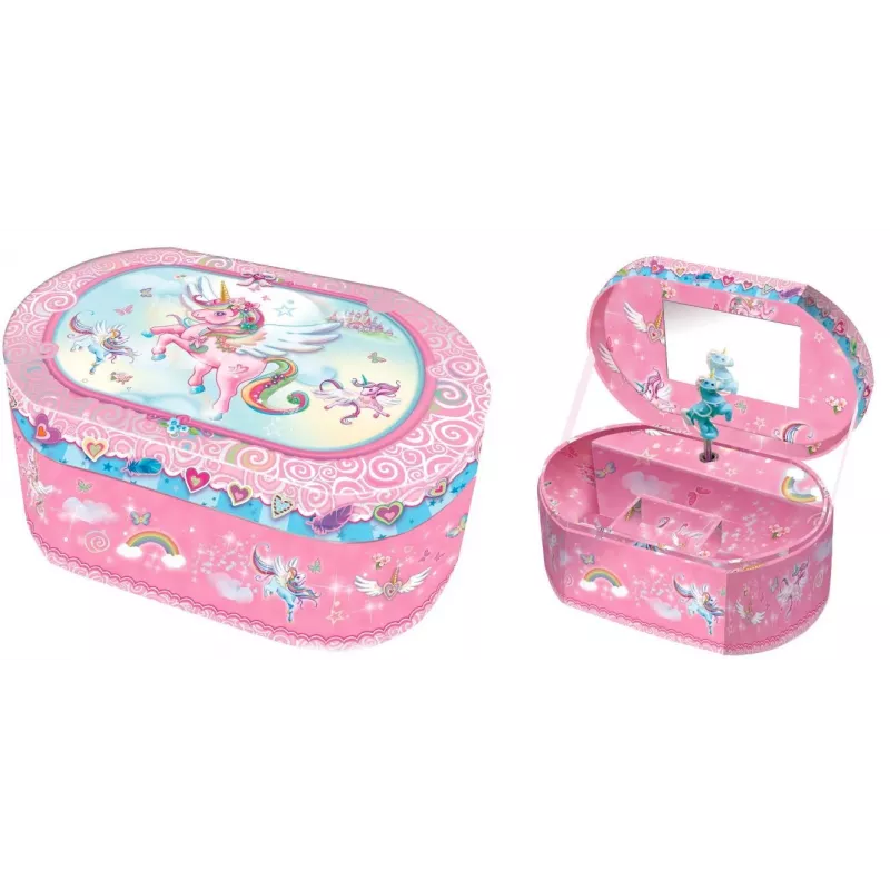 PULIO Pecoware Oval Music Box - Unicorn, Wind-Up Twinkle Twinkle Little Star, Spinning Figurine, Mirror, Flocked Lining, Multicolour