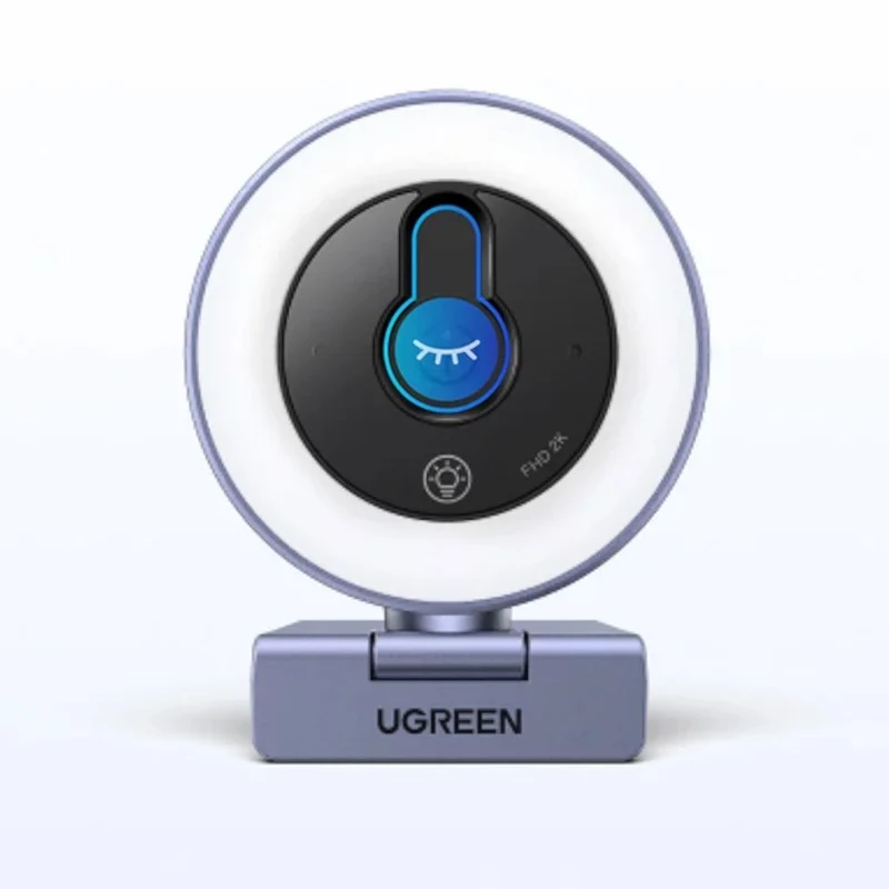 UGREEN 2K QHD Webcam with LED Fill Light and Built-in Microphone, 30fps, USB 2.0, Autofocus, 80° FOV, Clip-on & Tripod Ready, Black
