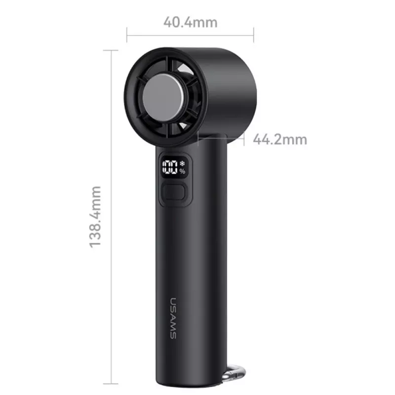 USAMS Ice-Cooling Handheld Fan 2000mAh Black - Portable Semiconductor Cooling Fan with USB-C, 3 Speeds, Detachable Base
