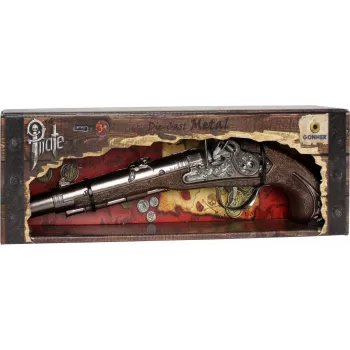 PULIO Gonher Metal Pirate Gun Toy Cap Gun, Die-cast Metal & Plastic, 8-Shot Ring Caps, Black/Grey with Brown Grip, Ages 8+