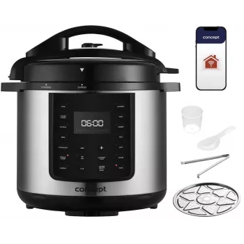 CONCEPT CK8001 Multicooker, 5L, 900W, 10 Programs, LED, Non-stick Ceramic Pot, Delay Start, Keep Warm, Black/Silver