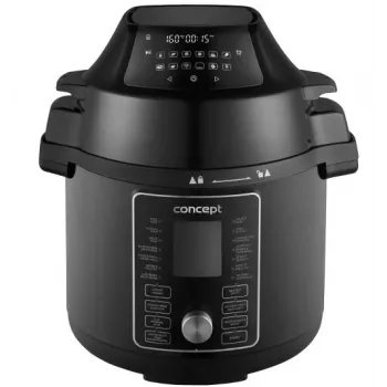 CONCEPT CK8000 Multicooker with Air Fryer Function, 6L Pot, 3.5L Basket, 1500W, 10 Programs, Black/Silver