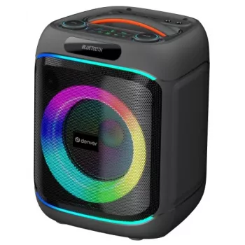 Denver BPS-270 Portable Party Speaker with Bluetooth, 400W PMPO, LED Light Effects, Karaoke, FM Radio, USB/SD/AUX, Mic Input, Black