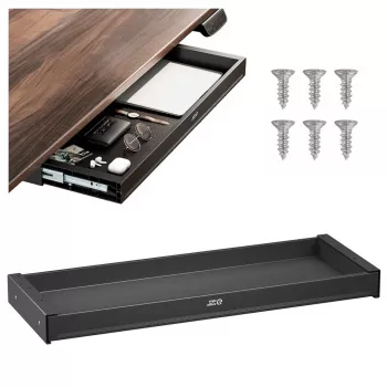 ERGO OFFICE Flat Under Desk Drawer ER-302 B – Steel Sliding Storage Tray, Black