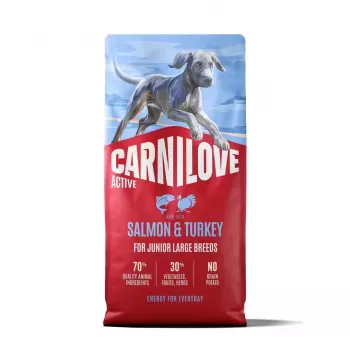 CARNILOVE ACTIVE Dog Dry Made with Salmon & Turkey for Junior Large Breeds 12 kg