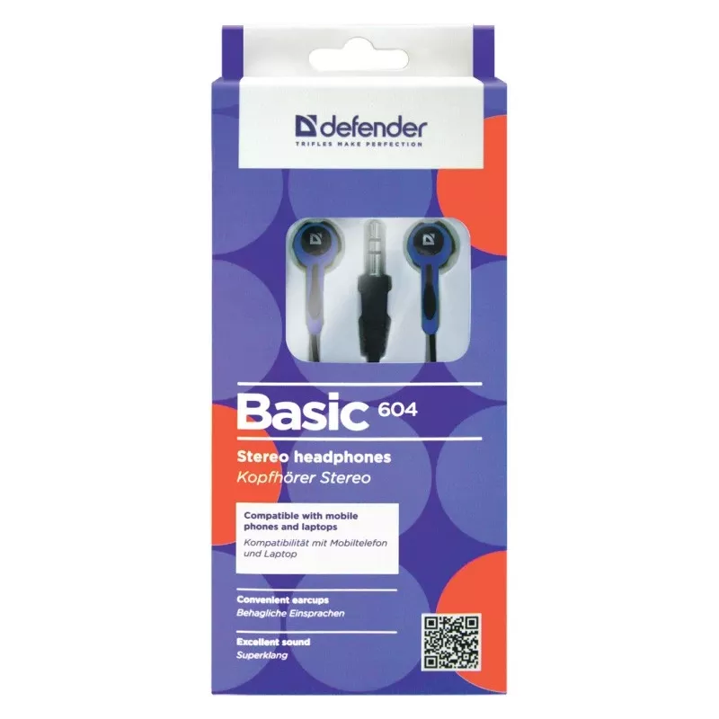 Defender EARPHONES BASIC 604 Wired In-Ear Headset with Microphone, Black-Blue